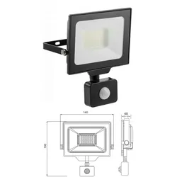 30w LED Außenbereich Strahler Leuchte IP65  mit Bewegungssensor in schwarz Eckig|Kaltweiß