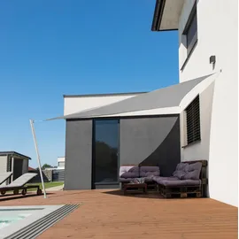 WINDHAGER Sonnensegel ELBA, Dreieck, Grau, dreieckig, Beschichtetes HDPE-Gewebe, 3,6 x 3,6 m, 135 g/m2, Sonnenschutz für Terrasse, Balkon oder Pool, inklusiv befestigungsseil, reißfest, waschbar