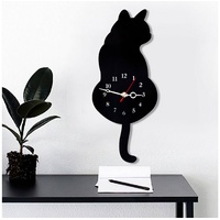 DOPWii Wanduhr Kreative Katze Wanduhr, Pendeluhr für Wohnzimmer, Schlafzimmer (42*18cm) schwarz