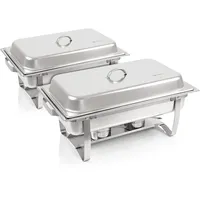 Mahlzeit Chafing Dish Profi Set Toulouse, 2X Edelstahl Warmhaltebehälter, 15-TLG Speisewärmer, Wärmebehälter, Rechaud, Chafing Dishes, Speisenwärmer, für Catering, Buffet und Party