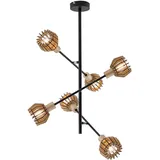 Briloner Deckenleuchte schwenkbar Wohnzimmerleuchte Holz Lamellen Deckenlampe Holz, Metall schwarz, 6x E14, Lxbxh 54,2x54,2x65,2 cm, Briloner 2855-065