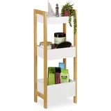 Relaxdays Badregal mit 3 Körben, Standregal Bambus & MDF, HxBxT: 74,5 x 20 cm, freistehend, Küchenregal, natur/weiß Holzwerkstoff, 1 Stück