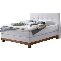 Boxspringbett HASENA "Finca", weiß (weiß, wildeiche natur), B:188cm L:210cm, Komplettbetten, Boxspringbett, mit Punktstepung im Kopfteil, Unterbau in Wildeiche, Federkernmatratze