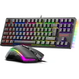 Redragon K552 Gaming Tastatur und Maus, Mauspad Combo 87 Tasten LED Hintergrundbeleuchtung Mechanische Gaming Tastatur mit Brauner Schaltern Gaming Mauspad für Windows PC Spiele - S113 DE QWERTZ