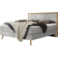 Boxspringbett HASENA "Nordic", grau (grau, eiche bianco), B:188cm L:205cm, Komplettbetten, Boxspringbett, modernes Design, Nordic Bett, gestepptes Kopfteil, Eichenholz