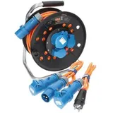 KALLE DAS KABEL Kabeltrommel Camping H07BQ-F, 25m, für außen IP44 25 Meter im Set mit Anschlussleitung 1,5 Meter + 1x cee 230V 16A 2,5mm2 Extreme Signal Orange
