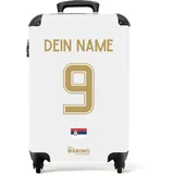 NoBoringSuitcases.com Handgepäck Koffer, Koffer Personalisiert, Reisekoffer, Reisetasche mit Rollen, Trolley Handgepäck, Koffer Handgepäck 55x40x20 cm (Fußball - Auswärtstrikot Serbien 2022 - Weiß)