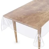 ANRO Tischdecke Transparent abwaschbar Durchsichtig Folie mit Saum in Weiß Glasklar Tischfolie Tischschutz PVC Schutzdecke wasserabweisend 220x140cm 0,5mm