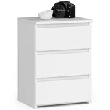 akord furniture factory AKORD Nachtschrank, Weiß, Nachbildung, 3 Schubladen, Rechteckig,Rechteckig, 40x57x35 cm, Schlafzimmer, Nachttische
