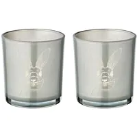 Edzard 2er Set Teelichtglas Hase, Höhe 8 cm, Durchmesser 7 cm, Deko für Ostern (2 Stück grau)