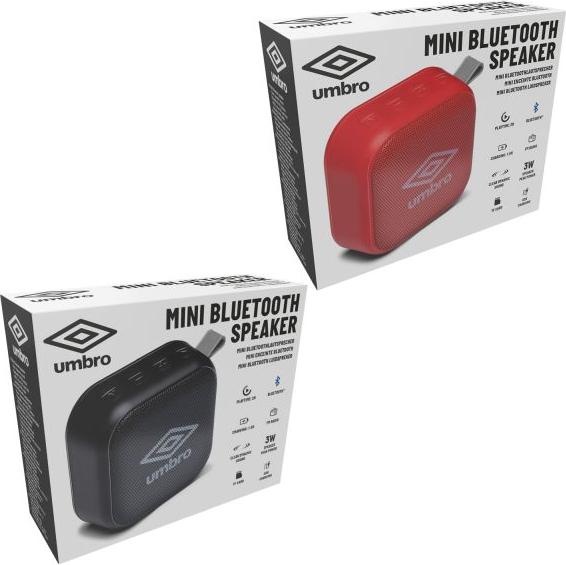 Umbro Speaker BT 3W 400mAh ABS (2 h, Akkubetrieb), Bluetooth Lautsprecher, Mehrfarbig, Rot