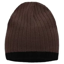 Ripp-Strickmütze mit Kontraststreifen MB7102, coffee/schwarz, Einheitsgröße - coffee