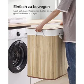 Songmics Wäschekorb 3 Sortierfächern 40 cm x 60 cm x 61,5 cm Holzfarbe 150,