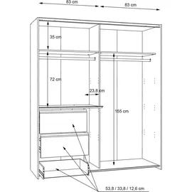 Forte Schwebetürenschrank Winn 170 x 201 x 61 cm eiche/beton