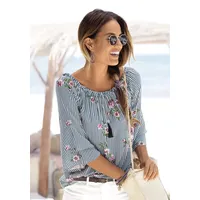 LASCANA Carmenbluse LASCANA, Damen, Gr. 48, blau (marine, weiß,