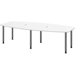 bümö Konferenztisch oval 280x130 cm großer Besprechungstisch in weiß, Besprechungstisch mit Gestell in graphit, Meetingtisch für 10 Personen,