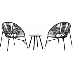 vidaXL Gartenstuhl-Set 3-tlg. Schwarz Poly Rattan, Gartentisch und -stühle, Terrassentisch und -stühle, Terrassenmöbel-Set, Outdoor-Tisch und -Stühle