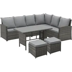 SVITA MONROE Garten-Lounge Set Polyrattan Lounge-Möbel Sitzgruppe Grau