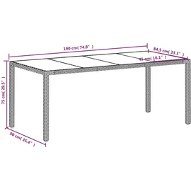 vidaXL Gartentisch mit Glasplatte 190 x 90 x 75 cm Weiß