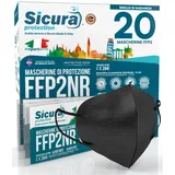 20x FFP2 Maske Schwarz CE Zertifiziert Filterklasse BFE ≥99% FFP2 Masken SANITIZIERTE Einzeln versiegelte Atemschutzmaske CE Hergestellt verpackt in Italien