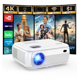 Mini Beamer mit WLAN und Bluetooth, 1080P Native, 4K-Unterstützung, Premium-Lautsprecher, Smart Android TV OS, WLAN 6, Bluetooth 5.2 und automatischer Trapezkorrektur, Weiß