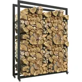 Outsunny Kaminholzregal 120 x 32 x 151 cm Brennholzregal mit Rollen, Feuerholzregal für Indoor, Outdoor, Metall, Schwarz