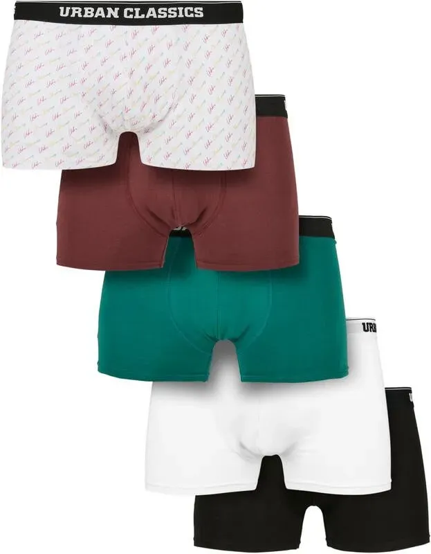 Urban Classics Bio-Boxershorts 5er-Pack Unterwäsche - Unterteile scrpt clrfl+chry+trgrn+wht+blk XS