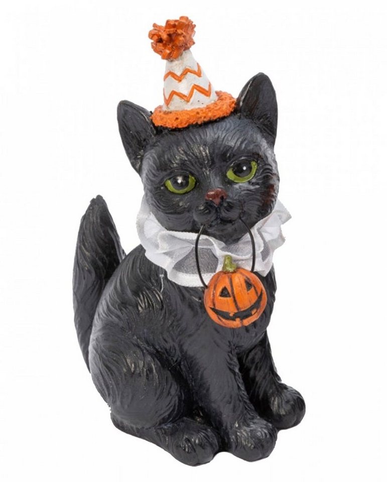 Horror-Shop Dekofigur Halloween Clowns Katze mit Kürbis als Dekofigur 15 orange|schwarz