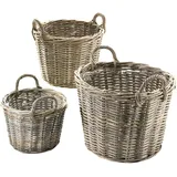 Kobolo Pflanzkorb Übertopf Rattanübertopf - rund - Rattan - grau - mit Folie - S/3