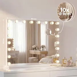 deluke Schminkspiegel DORA mit Licht und Bluetooth 80x14x62cm, Metall, Weiß Hollywood Speigel Kosmetikspiegel Make-Up-Spiegel