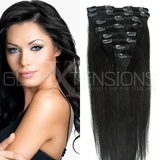 Clip in Extensions Echthaar 8 Tressen günstig Haarverlängerung Remy Human Hair Echthaar 8 Tressen 20 Clips Glatt 50cm-70g #1 Schwarz für die Haarverdichtung