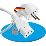 Sonero Stromkabel Kaltgerätekabel 3 Polig, 5,0m, 90° Winkel Schutzkontakt Stecker Netzstecker auf Kaltgerätekupplung C13 Buchse, Netzkabel Netzteil Strom Kabel für Monitor PC Drucker, Weiß