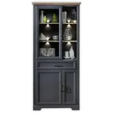 Stella Trading JASMIN Große Vitrine in Artisan Eiche Optik, Graphit - Vitrinenschrank mit LED-Beleuchtung und viel Stauraum im Landhausstil - 93 x 204 x 42 cm (B/H/T)