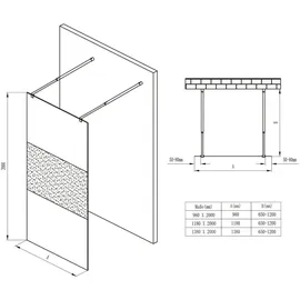 doporro Duschwand Duschtrennwand 140x200 Walk-In Dusche mit Doppel-stabilisator aus Echtglas 10mm Esg-sicherheitsglas Klarglas mit Labyrinth-design - Transparent