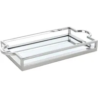 EGLO 427021 - Dekoratives Tablett zum Dekorieren mit Griff und Rand, Deko Serviertablett rechteckig aus Metall in Chrom und Spiegelglas,