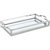 EGLO 427021 - Dekoratives Tablett zum Dekorieren mit Griff und Rand, Deko Serviertablett rechteckig aus Metall in Chrom und Spiegelglas,