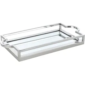 EGLO 427021 - Dekoratives Tablett zum Dekorieren mit Griff und Rand, Deko Serviertablett rechteckig aus Metall in Chrom und Spiegelglas,