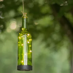 LED Solar Flaschenpost grün - 10 warmweiße LED - H: 31cm - D: 7,5cm - Dämmerungs...