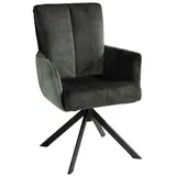 Home4You Polsterstuhl, Olivgrün Schwarz Cord Velours - Metallgestell - 360 Grad drehbar