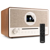 Audizio Lucca Stereo DAB Radio mit CD-Player, Internetradio, Bluetooth und MP3-Player, kristallklarer Sound, stilvolles Retro Design im Holzgehäuse, Radiospeicher, Display, Fernbedienung, Braun