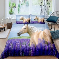 MLUNKQAIL Bettbezug 135x200 Lavendel Bettwäsche Pferd Weich Atmungsaktiv Bettwäsche Set Mikrofaser Bettbezüge und 2 Kissenbezüge 80x80 cm mit Reißverschluss für Ganzjaehrig