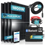 SUNNIVA® 1800W Balkonkraftwerk 2000W komplett Steckdose - Astro Energy 2000W Wechselrichter - PV Solaranlage Komplettset - 4x 450W (1800W) Solarmodule - inkl. 5m Kabel - Bluetooth, WIFI