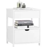 SoBuy Nachttisch Weiß, Holzwerkstoff, 45x55x38 cm, Schlafzimmer, Nachttische