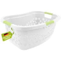 homesti ergonomischer Wäschekorb weiß, 50 Liter Wäschekorb mit Soft-Touch-Griffen in Grün, Korb mit seitlichem Griff für festen Halt