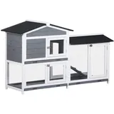 PawHut Hasenstall Kaninchenstall mit Freilaufgehege Rampe Kleintierstall aus Holz mit 2 Etagen Bodenwanne Kaninchenkäfig für 2 Zwergkaninchen, für draußen 157,4 x 53 x 93,5 cm, Grau