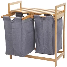 Mendler Wäschesammler HWC-B83, Laundry Wäschesortierer Wäschekorb Wäschebehälter, Bambus 2 Fächer 74x64x33cm 70l ~ dunkelgrau