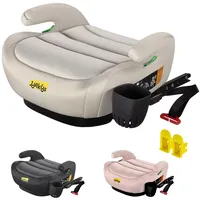Jovikids Sitzerhöhung Auto Kinder mit ISOFIX, ECE R129 Kindersitzerhöhung 125-150cm, Verdickter Stoffbezug & Isofix Einführhilfe, Leicht Waschbar, Beige mit Becherhalter