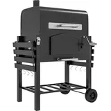 Outsunny Holzkohlegrill BBQ Gartengrill mit Deckel und Ablagen Campinggrill mit Smoker Warmhalteplatte Regale Gartenparty Transportrollen Metall Gusseisen