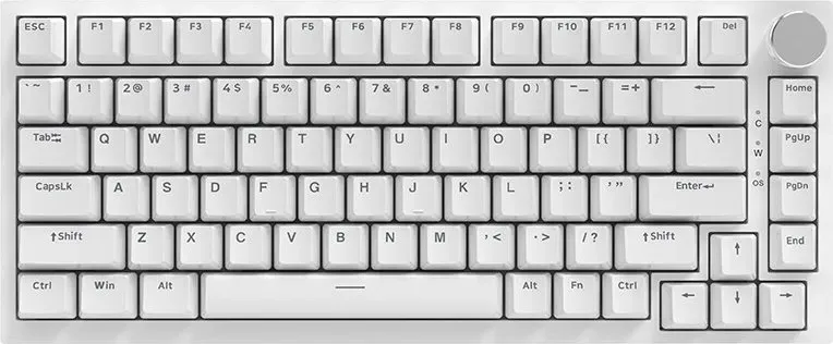 AJAZZ AK820 75 %-Layout, kabelgebundene mechanische Tastatur, QWERTY-US-Layout, Hot-Swap-fähiger Blue Switch, Gasket-Mounting mit Blaulicht, 82 Tasten mit CNC-Volumenregler, Poron-Schaumstoff, PBT-Tastenkappen – Weiß