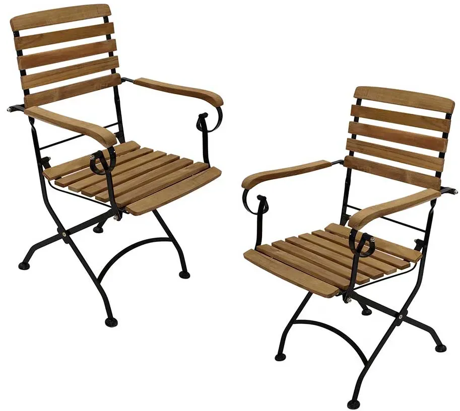 Balkon Klappsessel aus Teak Massivholz Stahl (2er Set)